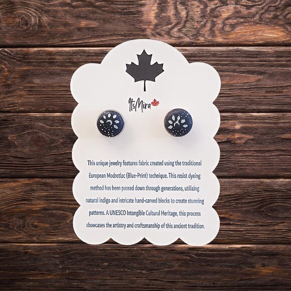 UNESCO "Modrotlač" Blueprint Stud Earrings "Pav" - Artisan Crafted - Picture 1 of 3